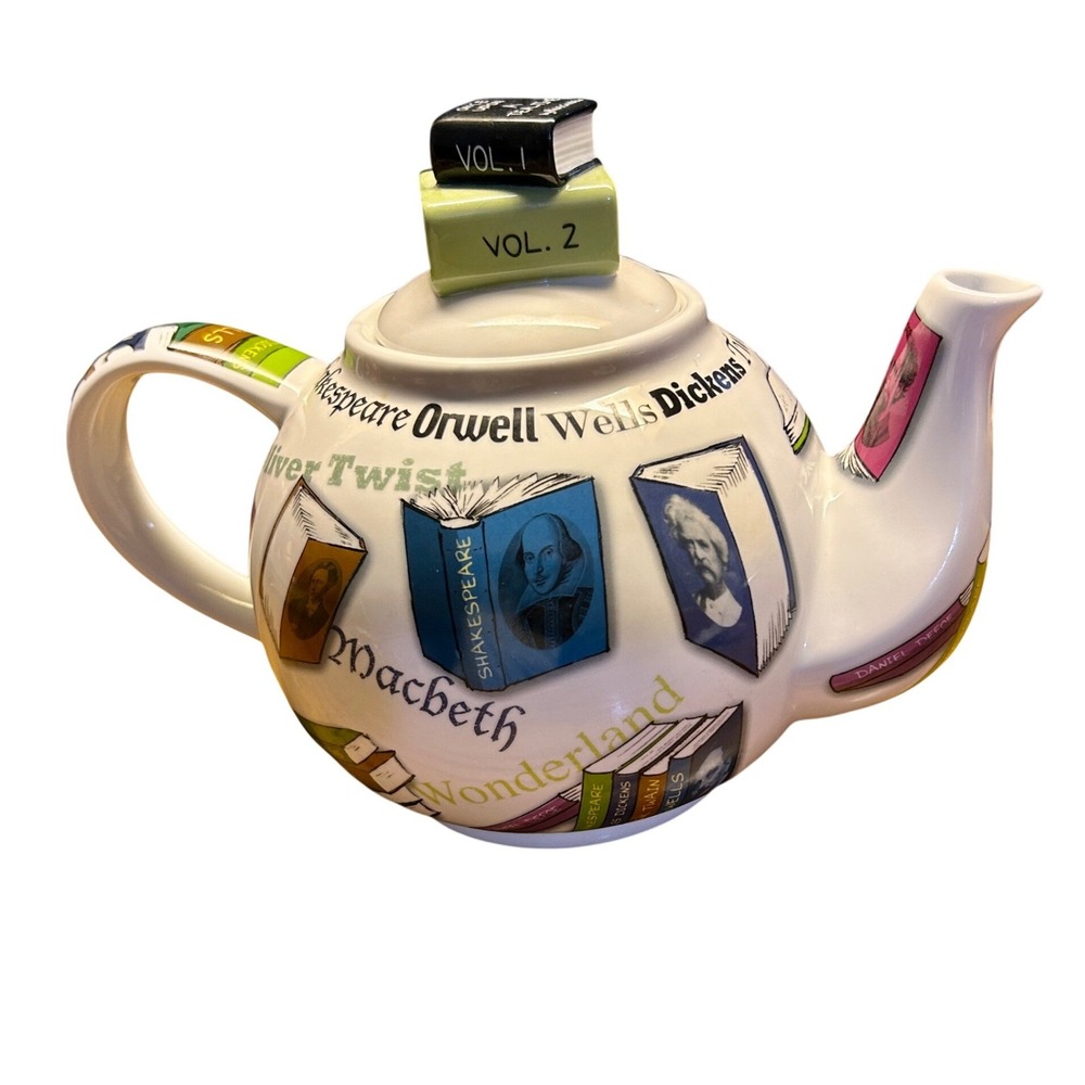 2009 Y2K Paul Cardew Novel Tea Teapot Large White Ceramic Literary Book‎ Theme
